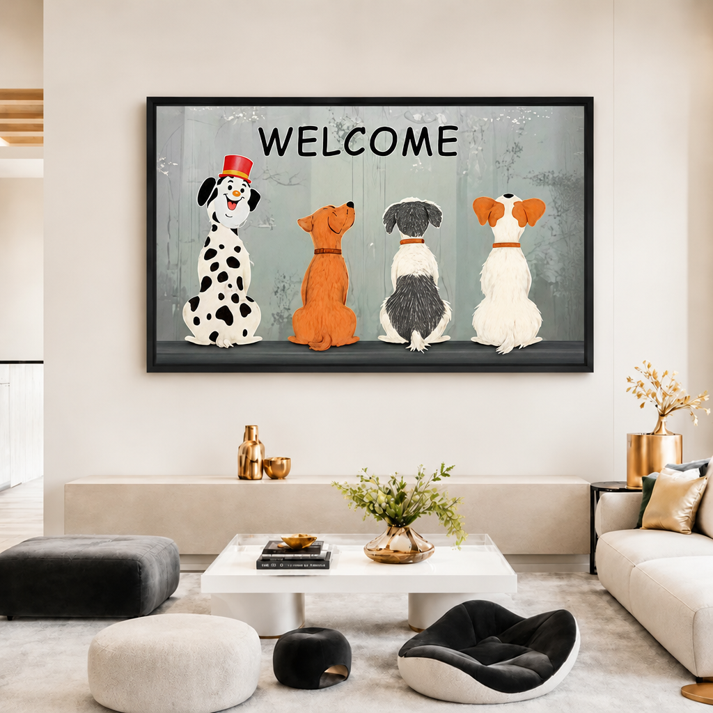 Welcome Four Dogs Entryway Canvas Art