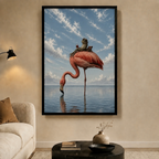 Frog Riding Flamingo Surreal Whimsical Canvas Art