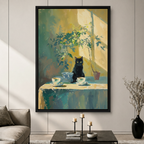 Black Cat Tea Time Canvas Wall Art