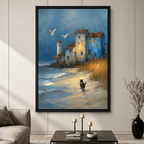 Coastal Cat Beach Oil Painting Canvas Art