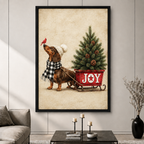 Dachshund Christmas Joy Sled Vintage Canvas Art