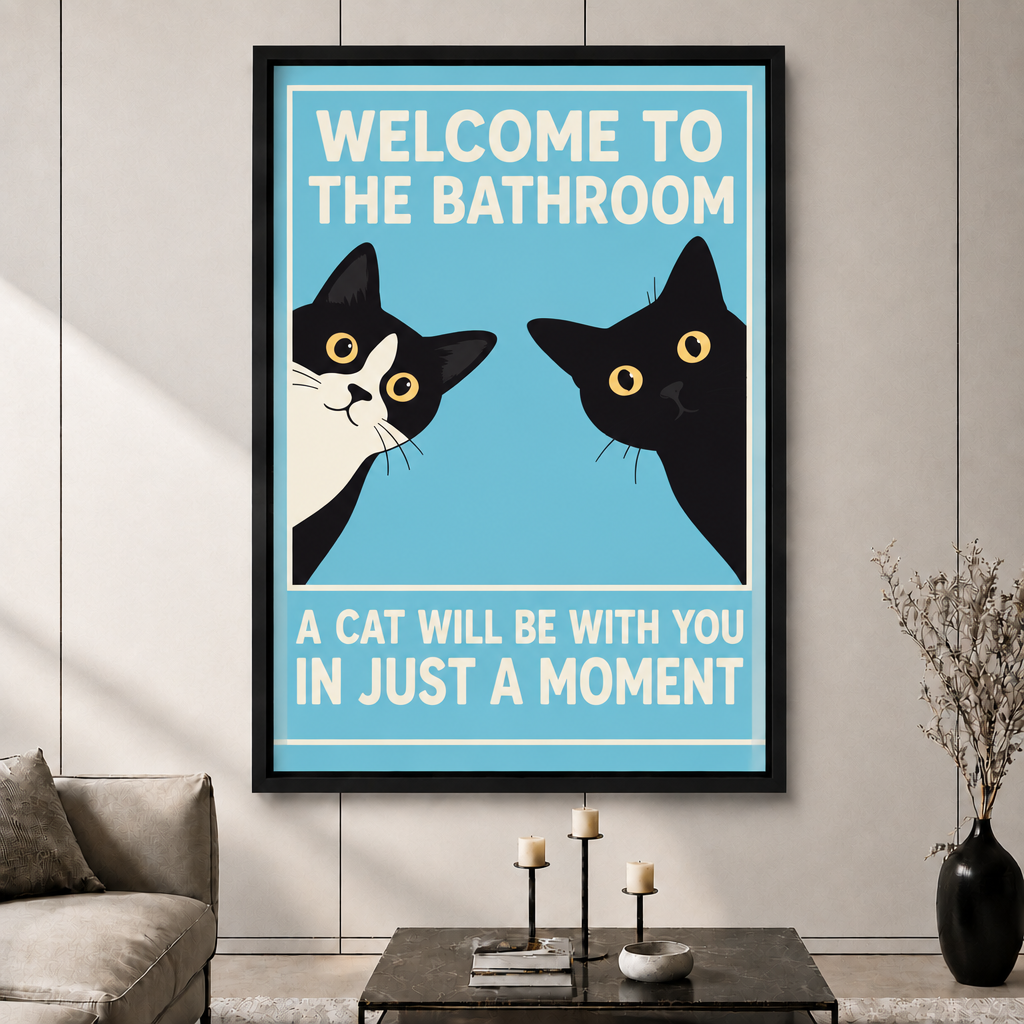 Funny Cat Bathroom Poster Canvas Art