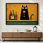 Black Cat Wine Folk Art Canvas Print