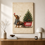 Dachshund Christmas Joy Sled Vintage Canvas Art