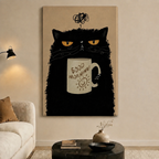 Grumpy Black Cat Good Morning Coffee Canvas Art