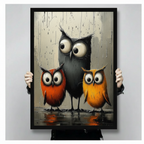 Three Owls Whimsical Canvas Wall Art | Rainy Day