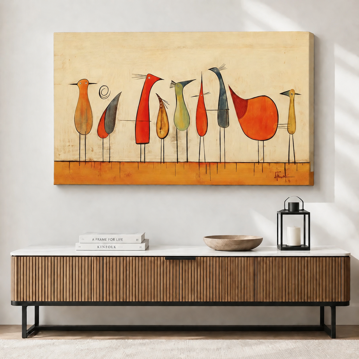 Mid Century Modern Abstract Bird Flock Canvas