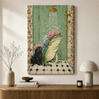 Frog Cat Shower Canvas Wall Art