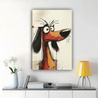 Grumpy Dachshund Sketch Wall Art – Expressive Cartoon Dog Canvas Print on Natural Wood Frame | W2325