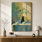 Black Cat Tea Time Canvas Wall Art