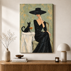 Elegant Lady Black Cat Cocktail Textured Canvas Art