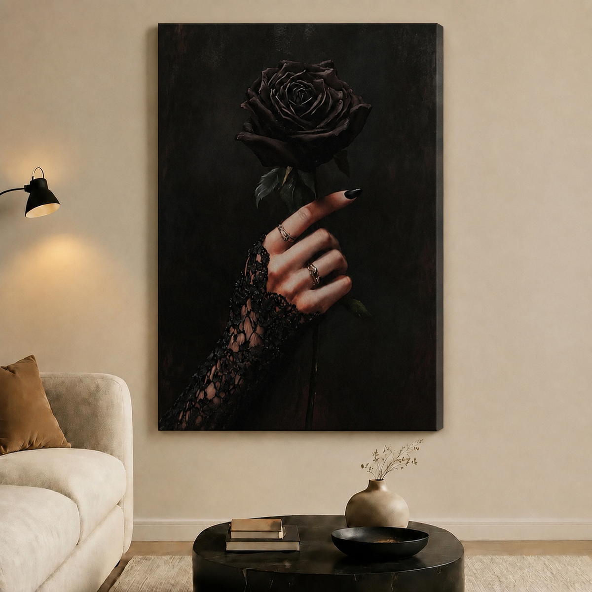 Dark Rose Lace Hand Gothic Canvas Wall Art