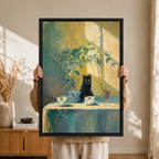Black Cat Tea Time Canvas Wall Art