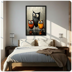 Three Owls Whimsical Canvas Wall Art | Rainy Day