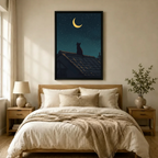 Moonlit Cat Rooftop Night Sky Canvas Art