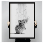 Wet Mouse Shower Pencil Sketch Canvas Art w6617