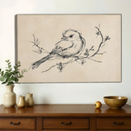 Bird on Branch Sketch Wall Art – Minimalist Nature Canvas| W1460