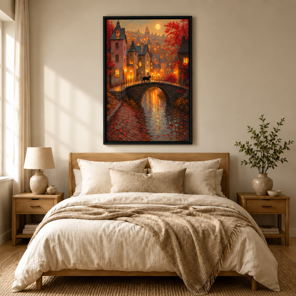 Fantasy Autumn Cat Bridge Canvas Art