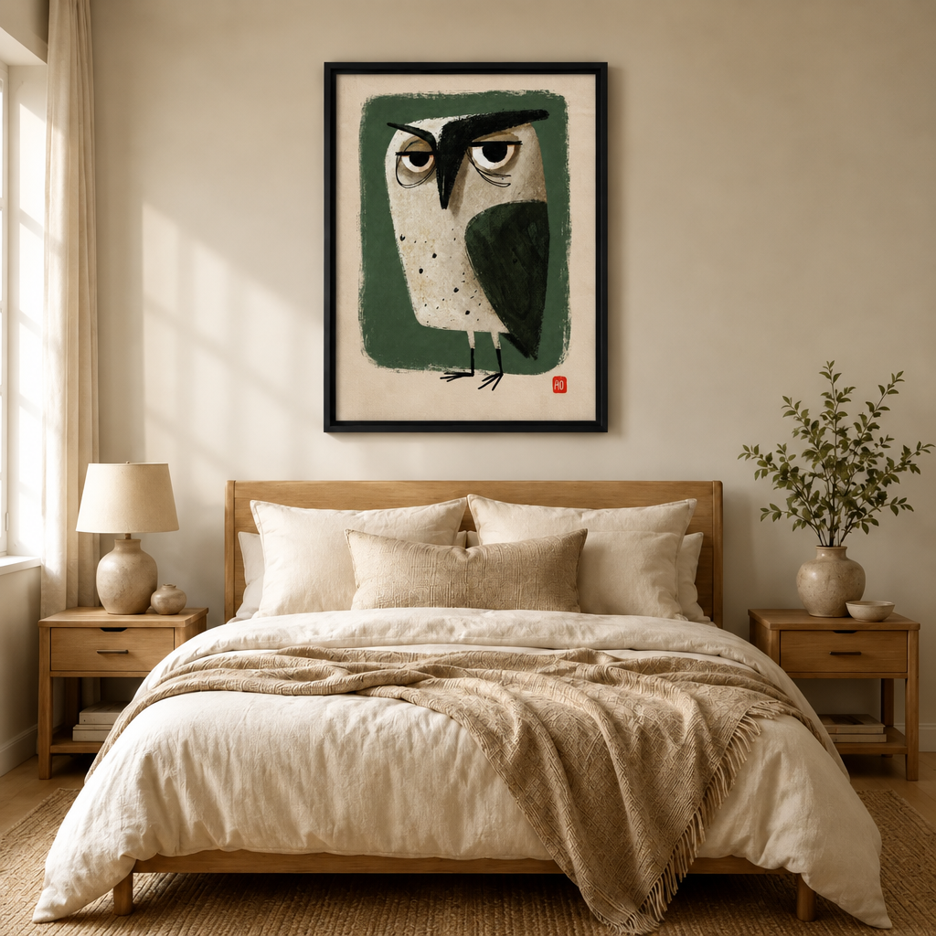 Grumpy Owl Retro Folk Art Canvas Art