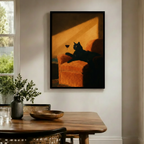 Black Cat Red Wine Velvet Sofa Canvas Art