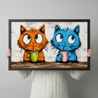 Two Cats Morning Coffee Horizontal Canvas Wall Art