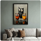 Three Owls Whimsical Canvas Wall Art | Rainy Day