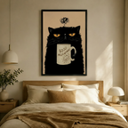 Grumpy Black Cat Good Morning Coffee Canvas Art