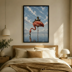 Frog Riding Flamingo Surreal Whimsical Canvas Art