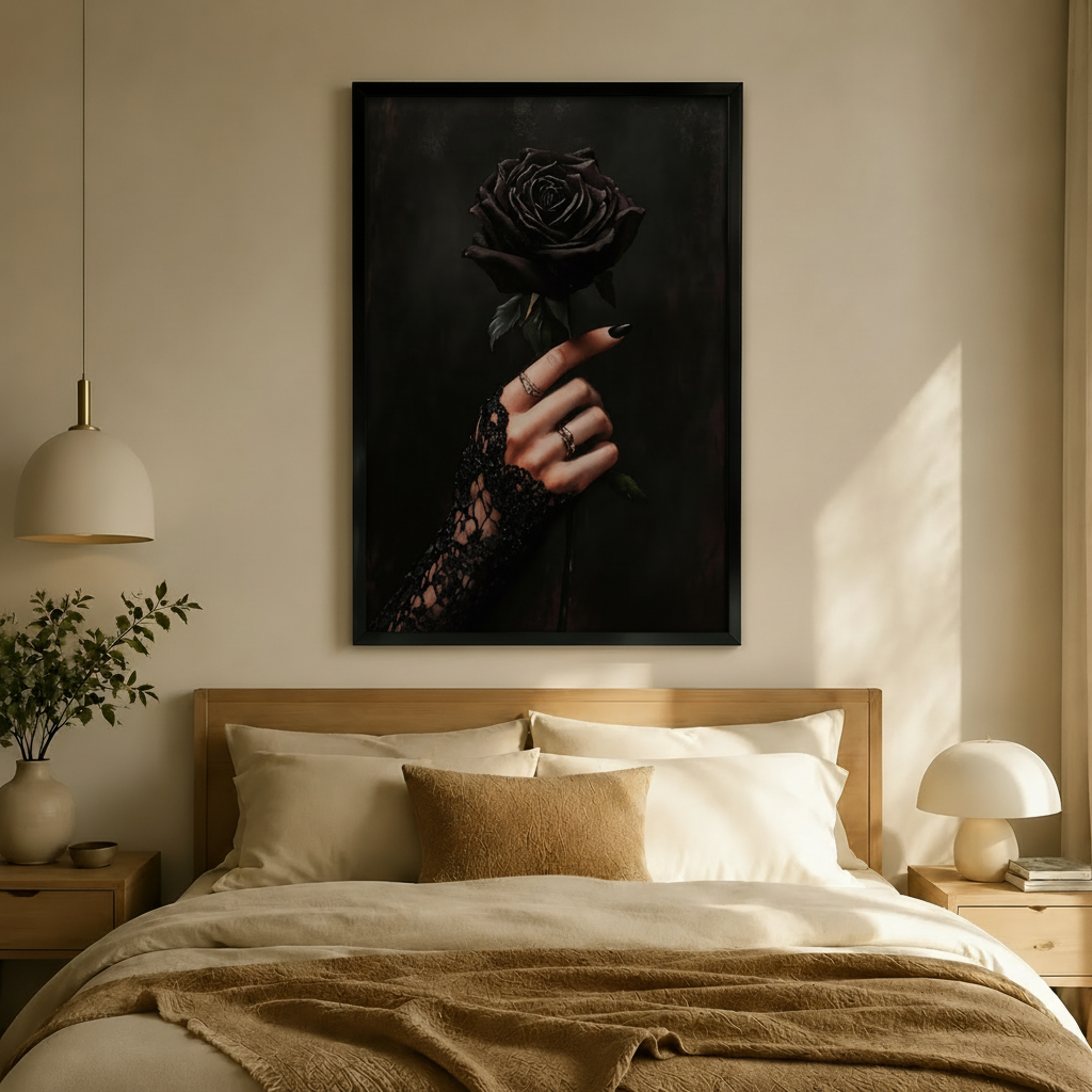 Dark Rose Lace Hand Gothic Canvas Wall Art