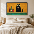 Black Cat Wine Folk Art Canvas Print