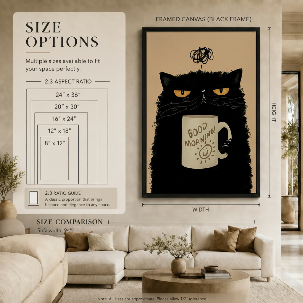 Grumpy Black Cat Good Morning Coffee Canvas Art