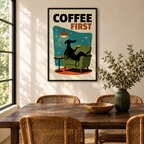 Coffee First Greyhound Retro Poster Canvas Wall Art