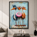 Funny Birds Whimsical Oil Painting Canvas Art