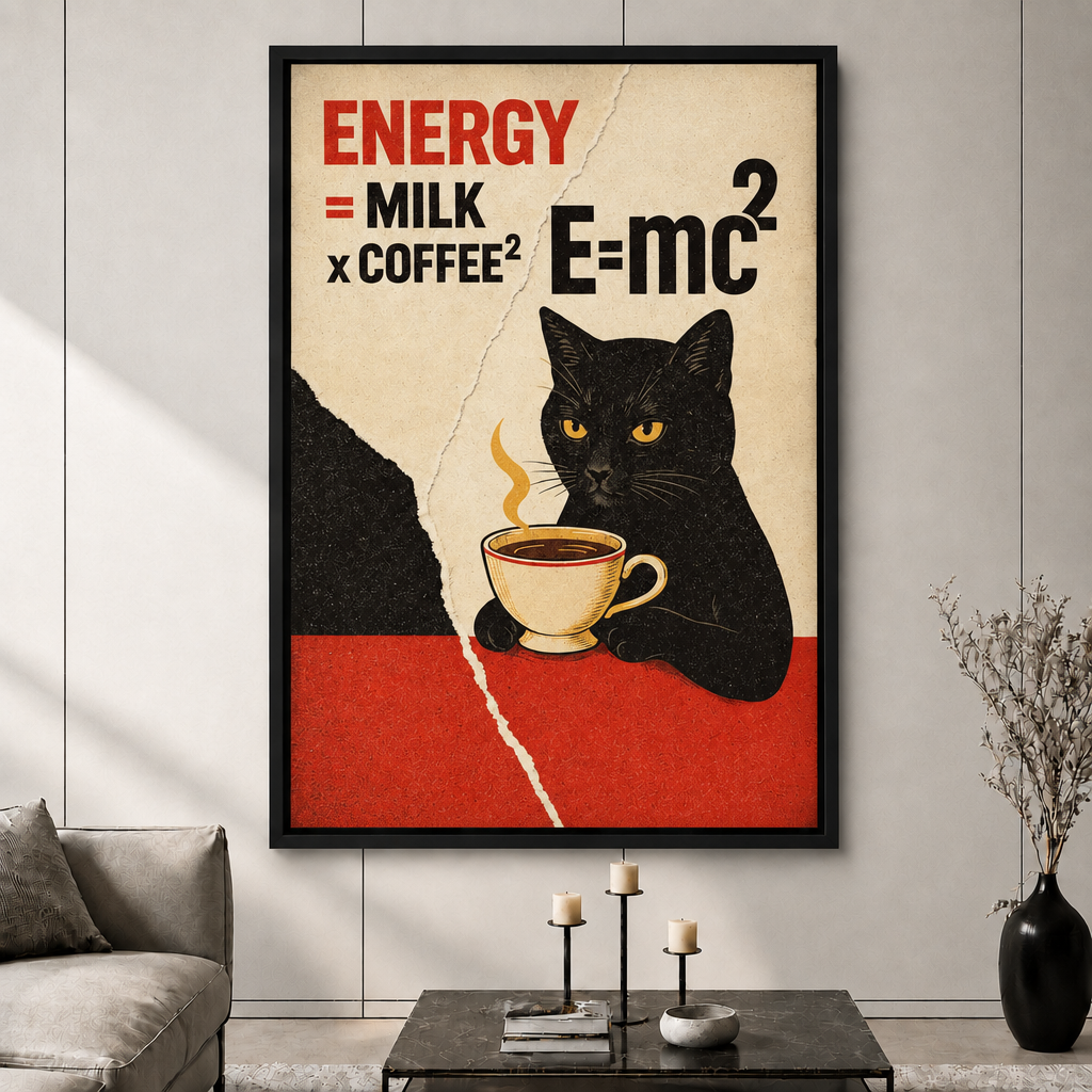 Funny Cat Coffee Science Vintage Canvas Wall Art