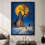 Moonlit Stone Cottage Impressionist Canvas Art