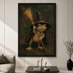 Witch Frog Broom Canvas Wall Art