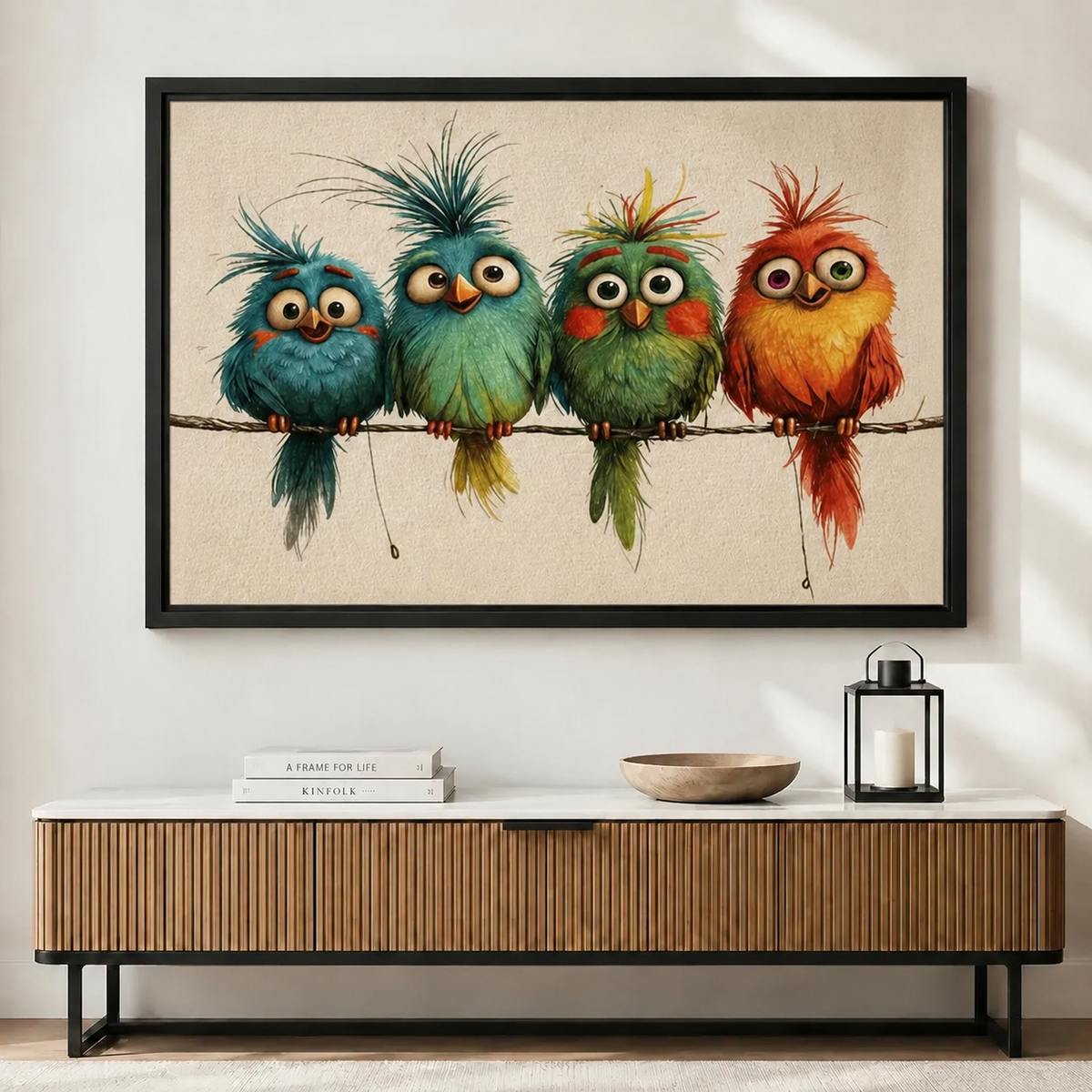 Whimsical Colorful Parrot Quartet Canvas Art