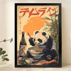 Panda Eating Ramen Wall Art - Vintage Japanese Poster Print|W1086