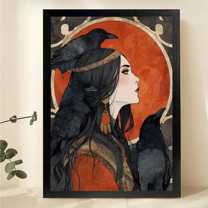 Woman with Ravens Wall Art - Gothic Fantasy Portrait| W1055