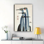 Whimsical Flying Birds – Japanese Ink Wash Style Wall Art on Natural Wood Canvas | W856