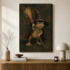 Witch Frog Broom Canvas Wall Art