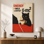 Funny Cat Coffee Science Vintage Canvas Wall Art
