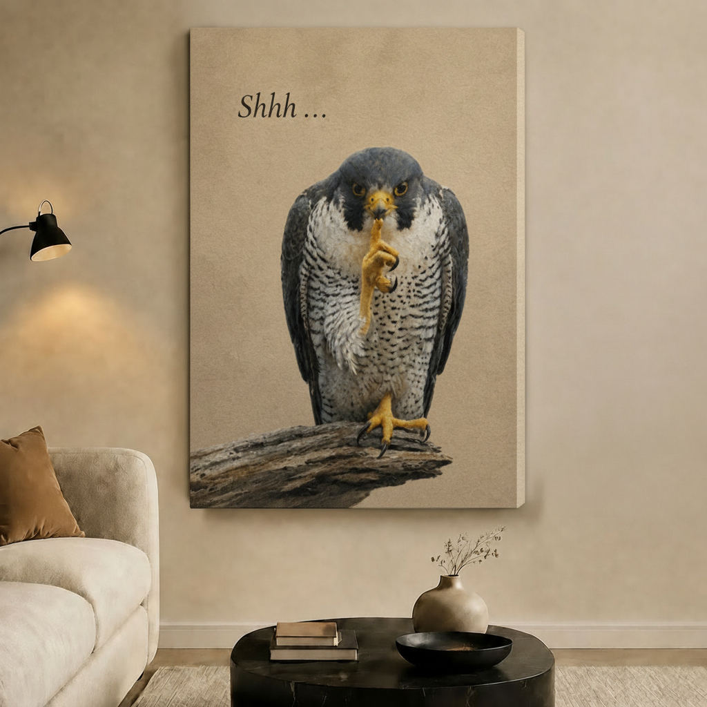 Shhh Falcon Funny Bird Canvas Wall Art