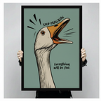 Goose Stop Panicking stretched canvas print — witty anxiety humor wall art for dorm room and apartment decor
