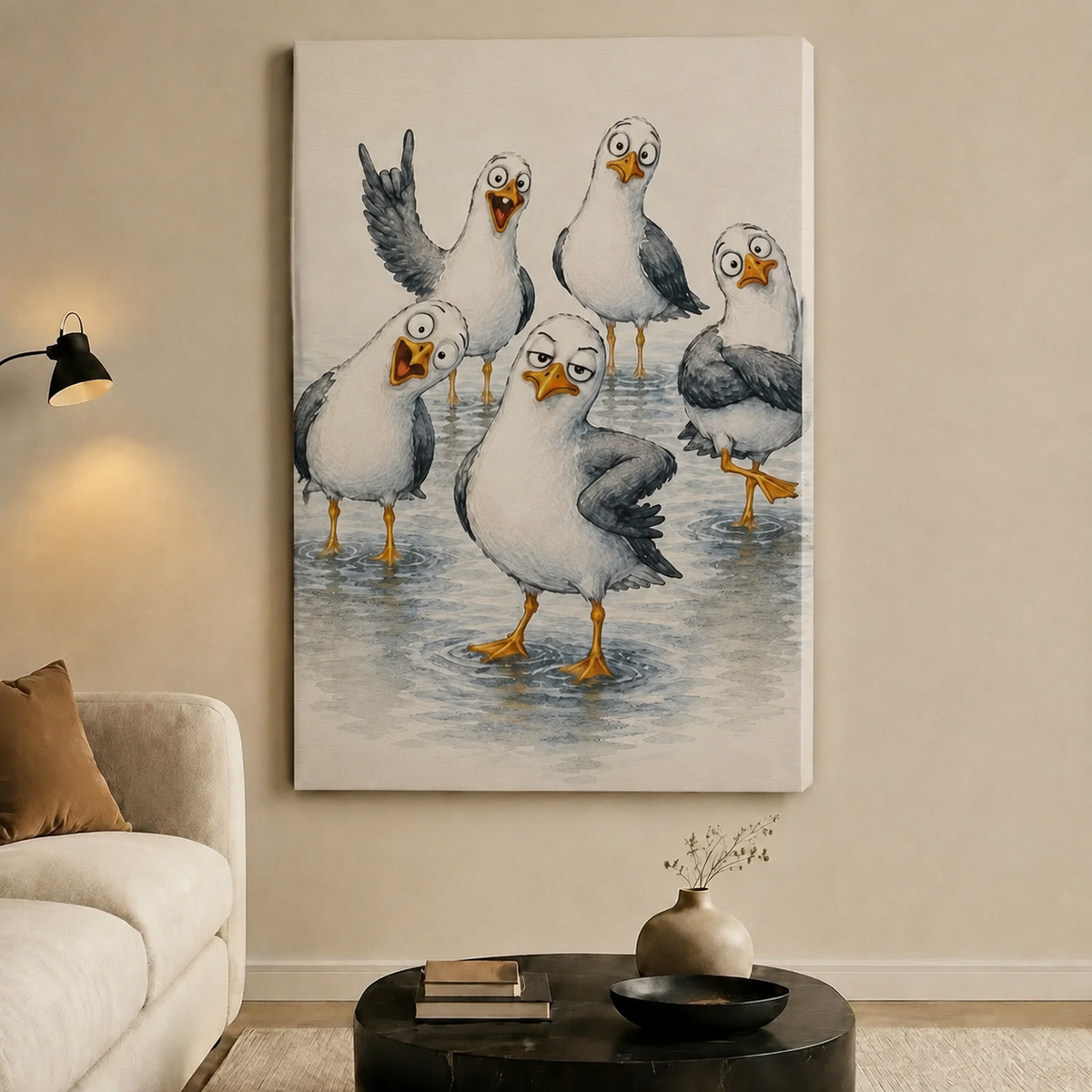 Seagull Squad Chaotic Funny Canvas Wall Art