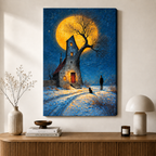 Moonlit Stone Cottage Impressionist Canvas Art