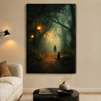 Witch & Black Cat Enchanted Forest Canvas Wall Art