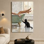 Bathtub Woman Black Cat Martini Canvas Art