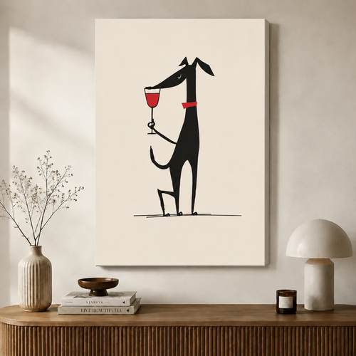Abstract Dog Wine Glass Minimalist Canvas Art