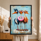 Funny Birds Whimsical Oil Painting Canvas Art